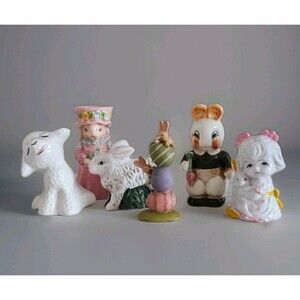Vintage Easter Decor Items Lot Spring  Bunny Rabbits Egg Cup Vantellingen Lamb